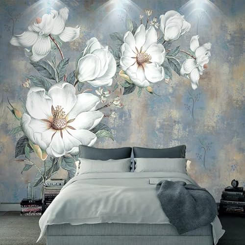 XLMING Retro Abstrakte Kunst Schöne Weiße Blumen 3D Tapete Premium Strukturierte Seide Speisesaal Arbeitszimmer Wohnzimmer Schlafzimmer Sofa TV Wand-350cm×256cm von XLMING