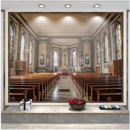 XLMING Retro Dreidimensional Christliche Kirche Bank Räumliche Ausdehnung 3D Tapete Premium Strukturierte Seide Speisesaal Arbeitszimmer Wohnzimmer Schlafzimmer Sofa TV Wand-350cm×256cm von XLMING