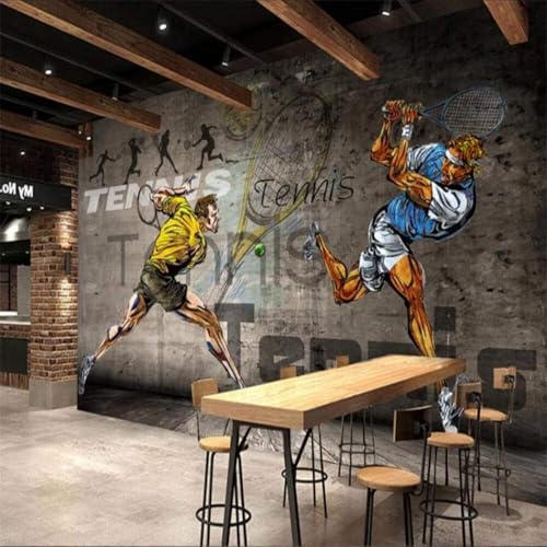 XLMING Retro Handgemalt Graffiti Tennis Sport Menschen 3D Tapete Premium Strukturierte Seide Speisesaal Arbeitszimmer Wohnzimmer Schlafzimmer Sofa TV Wand-300cm×210cm von XLMING