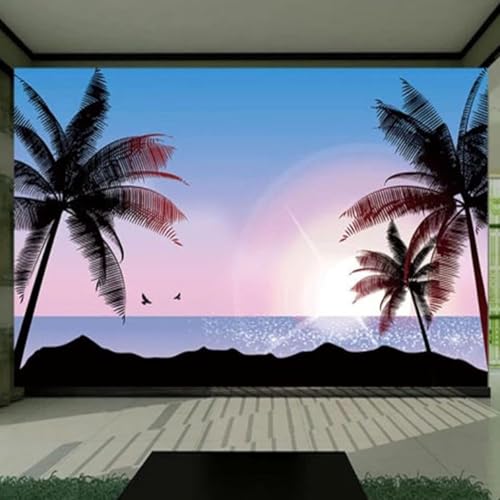 XLMING Schöne Abendsonne Blauer Himmel Meer Bäume Vögel 3D Tapeten Tapete Seidigkeit Home Esszimmer Möbel Sofa Schlafzimmer Wohnzimmer TV Hintergrund-350cm×256cm von XLMING