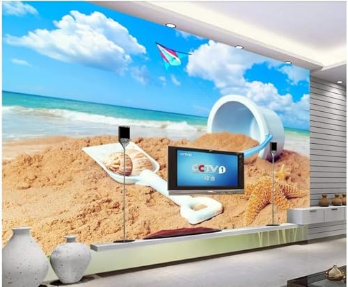 XLMING Schöner Blauer Himmel Strand Meer Drachen Eimer 3D Tapeten Tapete Seidigkeit Home Esszimmer Möbel Sofa Schlafzimmer Wohnzimmer TV Hintergrund-250cm×170cm von XLMING