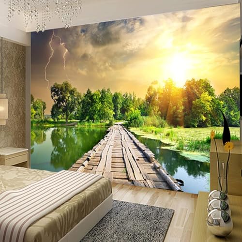 XLMING Schöner Sonnenuntergang Wald Natur Landschaft Holzbrücke 3D Tapete Hochwertige Strukturierte Seide Wohnzimmer Sofa Schlafzimmer Esszimmer Home Dekoration-250cm×170cm XLMING Schöner Sonnenuntergang Wald Natur Landschaft Holzbrücke 3D Tapete Hochwertige Strukturierte Seide Wohnzimmer Sofa Schlafzimmer Esszimmer Home Dekoration-250cm×170cm von XLMING