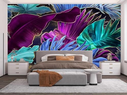 XLMING Stereo Einfach Bunte Pflanze Blatt 3D Tapete Hochwertige Strukturierte Seide Wohnzimmer Sofa Schlafzimmer Esszimmer Home Dekoration-300cm×210cm von XLMING