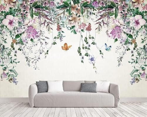 XLMING Stereoskopische Pflanzen Grüne Blätter Blumen Schmetterlinge 3D Tapete Premium Strukturierte Seide Speisesaal Arbeitszimmer Wohnzimmer Schlafzimmer Sofa TV Wand-250cm×170cm von XLMING