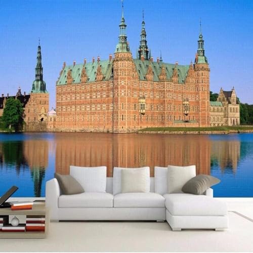 XLMING Stereoskopische Retro Schloss Architektur Wasserspiegelung 3D Tapete Premium Strukturierte Seide Speisesaal Arbeitszimmer Wohnzimmer Schlafzimmer Sofa TV Wand-400cm×280cm von XLMING