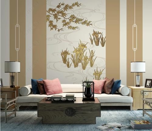 XLMING Vintage Art Geometrische Pflanzen Blumen Tapete 3D Luxuriöse Seide Büro Esszimmer Sofa Flur Schlafzimmer Wohnzimmer TV Dekorative Wand-200cm×140cm von XLMING