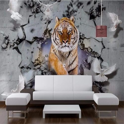 XLMING Vintage Art Tiger Broken Wall Vögel 3D Tapete Premium Strukturierte Seide Speisesaal Arbeitszimmer Wohnzimmer Schlafzimmer Sofa TV Wand-200cm×140cm XLMING Vintage Art Tiger Broken Wall Vögel 3D Tapete Premium Strukturierte Seide Speisesaal Arbeitszimmer Wohnzimmer Schlafzimmer Sofa TV Wand-200cm×140cm von XLMING