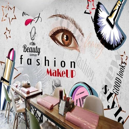 XLMING Vintage Beauty Makeup Frau Lippenstift Spiegel 3D Tapeten Tapete Seidigkeit Home Esszimmer Möbel Sofa Schlafzimmer Wohnzimmer TV Hintergrund-300cm×210cm von XLMING