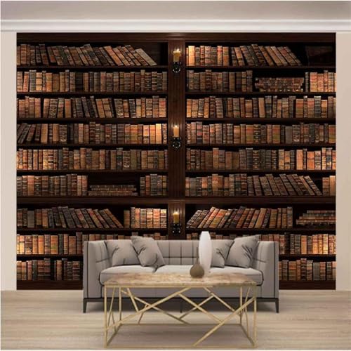 XLMING Vintage Dreidimensionale Bücherregal Bücher Kunst 3D Tapete Hochwertige Strukturierte Seide Wohnzimmer Sofa Schlafzimmer Esszimmer Home Dekoration-400cm×280cm von XLMING