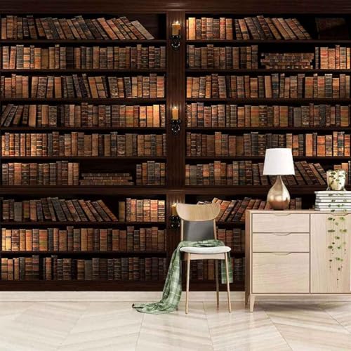 XLMING Vintage Dreidimensionale Bücherregal Bücher Kunst 3D Tapete Premium Strukturierte Seide Speisesaal Arbeitszimmer Wohnzimmer Schlafzimmer Sofa TV Wand-430cm×300cm von XLMING