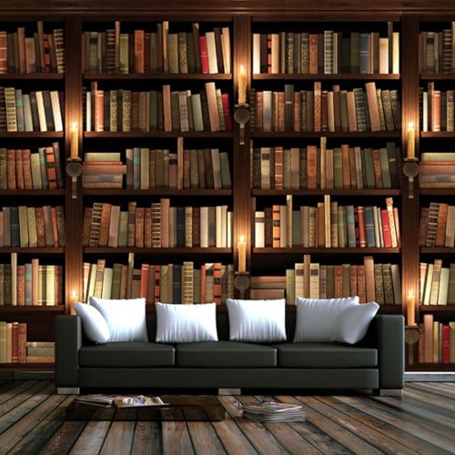 XLMING Vintage Dreidimensionale Bücherregal Bücherregal Bibliothek Tapete 3D Luxuriöse Seide Büro Esszimmer Sofa Flur Schlafzimmer Wohnzimmer TV Dekorative Wand-250cm×170cm von XLMING