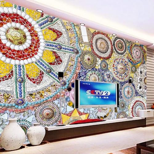 XLMING Vintage Gemusterte Fliesen Glas Farbblock Kunst 3D Tapeten Tapete Seidigkeit Home Esszimmer Möbel Sofa Schlafzimmer Wohnzimmer TV Hintergrund-250cm×170cm von XLMING