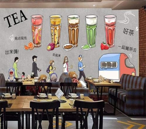 XLMING Vintage Industrial Tea Shop Handbemalte Fruchtsaftgetränke 3D Tapeten Tapete Seidigkeit Home Esszimmer Möbel Sofa Schlafzimmer Wohnzimmer TV Hintergrund-200cm×140cm von XLMING