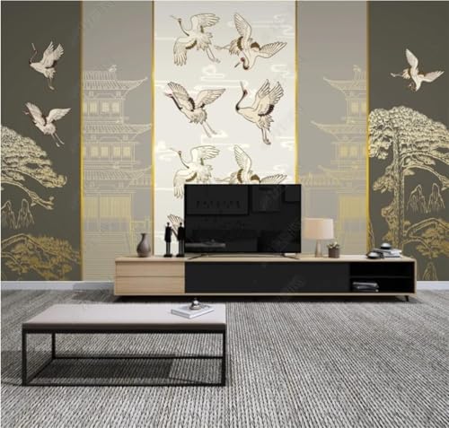 XLMING Vintage Linie Pavillon Vogel Tannenbaum Kunst 3D Tapeten Tapete Seidigkeit Home Esszimmer Möbel Sofa Schlafzimmer Wohnzimmer TV Hintergrund-250cm×170cm von XLMING