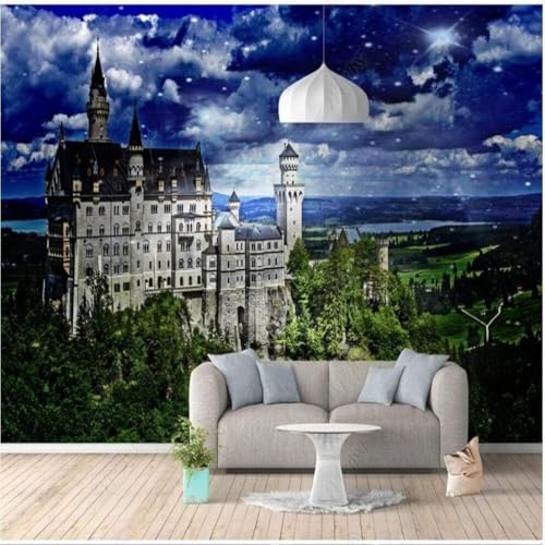 XLMING Vintage Mondschein Schloss Architektur Wald 3D Tapete Premium Strukturierte Seide Speisesaal Arbeitszimmer Wohnzimmer Schlafzimmer Sofa TV Wand-430cm×300cm von XLMING