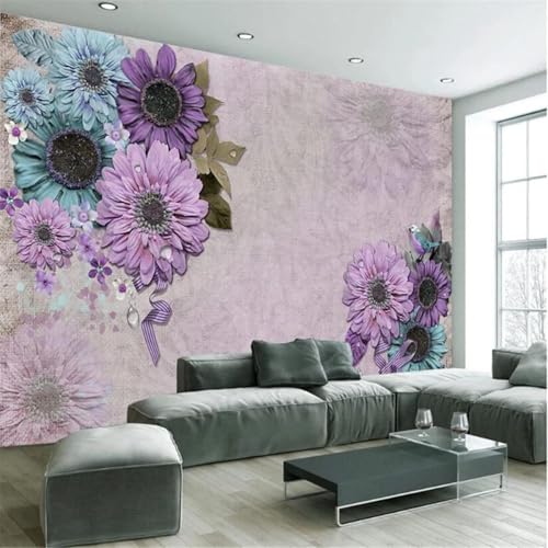 XLMING Vintage Schöne Kunst Lila Blume Vogel 3D Tapete Hochwertige Strukturierte Seide Wohnzimmer Sofa Schlafzimmer Esszimmer Home Dekoration-200cm×140cm von XLMING