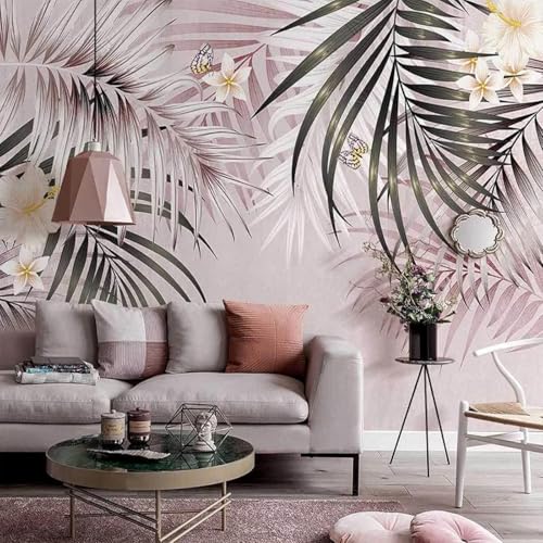 XLMING Vintage Tropische Pflanzen Blätter Blumen Schmetterlinge Tapete 3D Luxuriöse Seide Büro Esszimmer Sofa Flur Schlafzimmer Wohnzimmer TV Dekorative Wand-400cm×280cm von XLMING