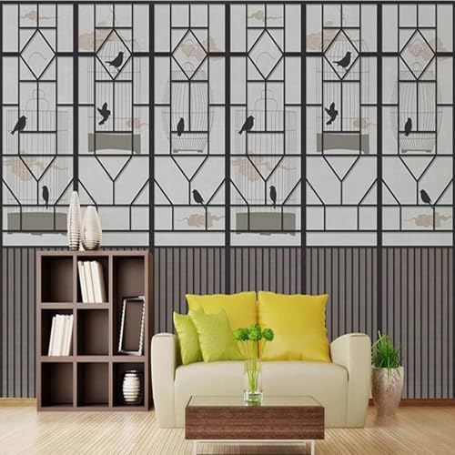 XLMING Vintage Zen Abstrakte Fenster Blume Vogelkäfig Verheißungsvolle Wolken 3D Tapete Hochwertige Strukturierte Seide Wohnzimmer Sofa Schlafzimmer Esszimmer Home Dekoration-300cm×210cm von XLMING