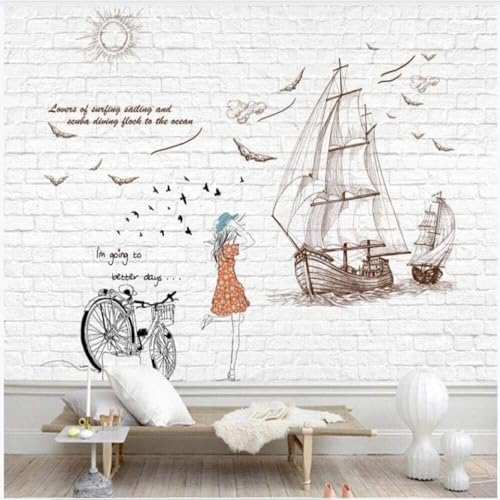 XLMING Weiß Backsteinmauer Kunst Segelboot Fahrrad Mädchen 3D Tapete Premium Strukturierte Seide Speisesaal Arbeitszimmer Wohnzimmer Schlafzimmer Sofa TV Wand-430cm×300cm XLMING Weiß Backsteinmauer Kunst Segelboot Fahrrad Mädchen 3D Tapete Premium Strukturierte Seide Speisesaal Arbeitszimmer Wohnzimmer Schlafzimmer Sofa TV Wand-430cm×300cm von XLMING