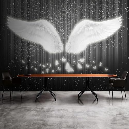 XLMING Weiße Flügel Schmetterling Sternenlicht Schatten Linie Tapete 3D Luxuriöse Seide Büro Esszimmer Sofa Flur Schlafzimmer Wohnzimmer TV Dekorative Wand-300cm×210cm von XLMING