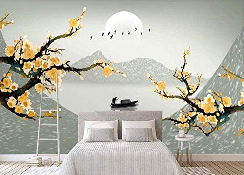 ZZXIAO Tapete in Tintengelb Pflaume Vliestapete Wandbild mit 3D-Effekt fototapete 3d effekt tapete Wohnzimmer Schlafzimmer Hintergrundbild-400cm×280cm von XLMING