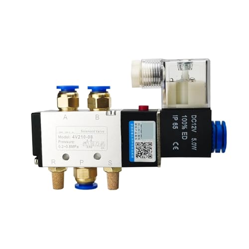 XLMURZAC 4V210-08 Pneumatisches Zylinderventil Elektrische Magnetventile 5-Wege-2-Positionen-Steuerung Luft Gas Magnetisch 12V 24V 220V Spule Volt Schlauch(12mm Fittings) von XLMURZAC