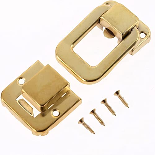 XLMURZAC Antik Retro Hasp Lock Buckle Hook Eye Latch, 1 Stück Gold Box Latch Dekorative Schnalle Schmuck Holzkiste Koffer Schnalle Latch mit Schraube Retro Hardware 48 * 32mm Latch von XLMURZAC