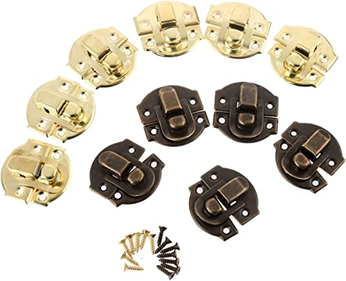 XLMURZAC Antik-Retro-Haspe Lock Buckle Hook Eye Latch, 10 Stück Gold Box Hasp Iron Lock Latch, verwendet for Schmuckkästchen Koffer Buckle Clip Vintage Hardware 27 * 29mm Latch(Gold) von XLMURZAC