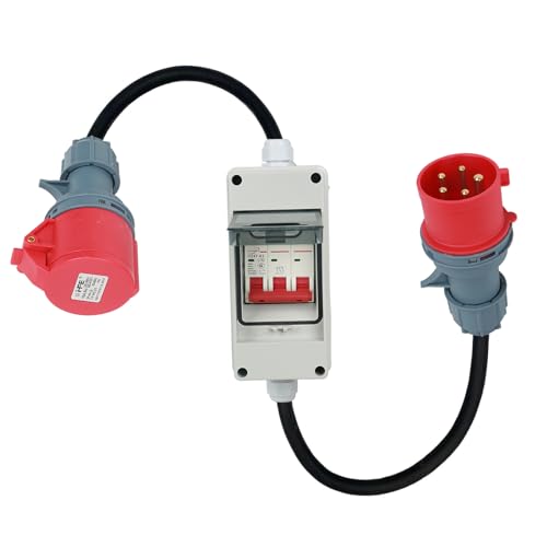 CEE Adapter 63A auf 32A,CEE Stromadapter Stecker und Steckdose 400V 63A auf 32A mit Sicherung 32A,CEE Verlängerungskabel Starkstrom Adapter Camping Strom von XLSBZ