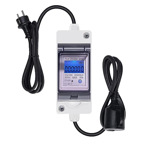 Digitaler Stromzähler 230V,Tragbar Energieverbrauch Digitaler Stromzähler Zwischenzähler IP65 Wasserdicht Mobile Outdoor KWH Messgerät LCD Stromzähler Geeicht für Camping Wohnmobile E-Auto (Schwarz) von XLSBZ