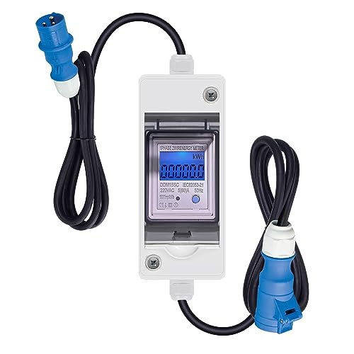 Digitaler Stromzähler 230V,Tragbar Energieverbrauch Digitaler Stromzähler Zwischenzähler IP65 Wasserdicht Mobile Outdoor KWH Messgerät LCD Stromzähler Geeicht für Camping Wohnmobile E-Auto (Blau) von XLSBZ