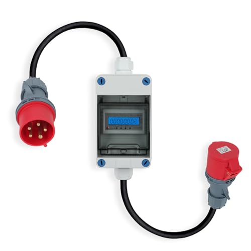 Mobiler Digitaler Stromzähler,MID 2024 Digital Drehstromzähler mit CEE Stecker und Kupplung,IP55 CEE Adapter Stromzähler für Camping E-Auto (16A) von XLSBZ