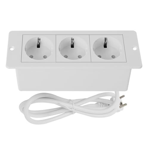 Tischplatte Versenkte Steckdose,3 Fach Einbausteckdose Tischsteckdose Mehrfachsteckdose für Tischplatte Arbeitsplatte Möbel,1,8M Kabel (Weiß) von XLSBZ