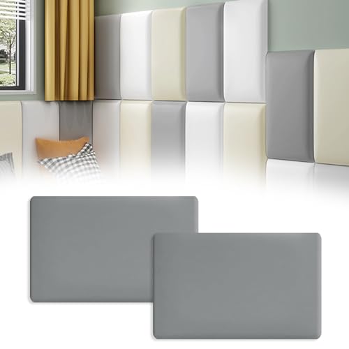 XLSBZ Anti-Kollisions-Wandpolsterung, 2 Stück, selbstklebende Kopfteil-Paneele, 3D-Wandaufkleber, gepolsterte Wandpaneele für Schlafzimmer, Kinderzimmer, Spielzimmer (grau) von XLSBZ