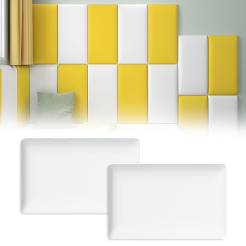 XLSBZ Anti-Kollisions-Wandpolsterung, 2 Stück, selbstklebende Kopfteil-Paneele, 3D-Wandaufkleber, gepolsterte Wandpaneele für Schlafzimmer, Kinderzimmer, Spielzimmer (weiß) von XLSBZ