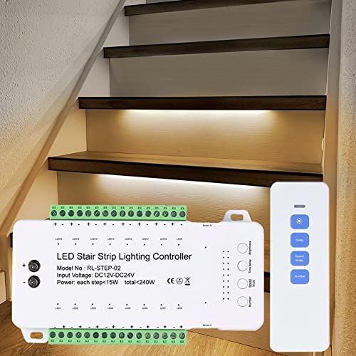 XLSBZ LED-Treppenstufenbeleuchtung Controller mit Bewegungsmelder,16 Stufen Treppenlichtsteuerung LED-Treppenlicht-Controller von XLSBZ