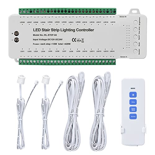 XLSBZ LED-Treppenstufenbeleuchtung Controller mit Bewegungsmelder,28 Stufen Treppenlichtsteuerung mit Fernbedienung von XLSBZ