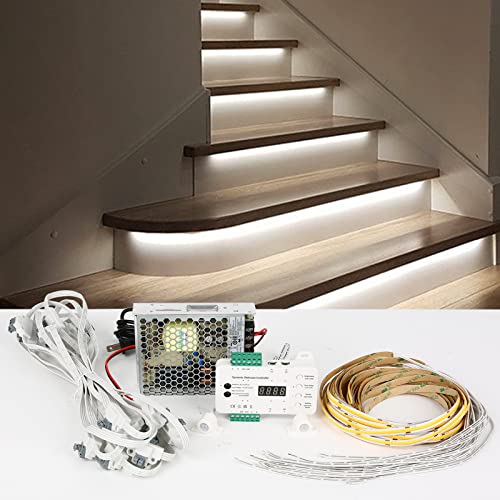 XLSBZ LED-Treppenstufenbeleuchtung mit Bewegungsmelder,16 Stufen LED Treppenlicht Streifen Neutralweißes Licht (16 Schritte RL-STEP-05-4000K) von XLSBZ