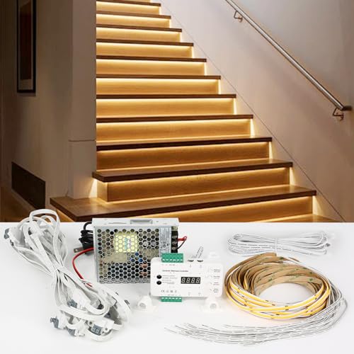 XLSBZ LED-Treppenstufenbeleuchtung mit Bewegungsmelder,20 Stufen LED Treppenlicht Streifen Treppenbeleuchtung Komplettset (Warmes Licht 2700K) von XLSBZ