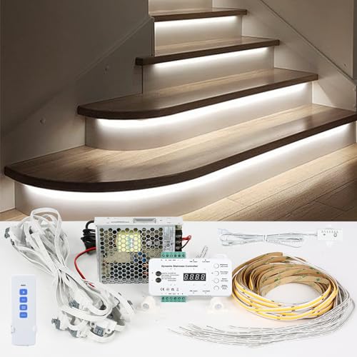 XLSBZ LED-Treppenstufenbeleuchtung mit Bewegungsmelder & Tageslichtsensor,16 Stufen LED Treppenlicht Streifen (16 Schritte RL-STEP-09-4000K) von XLSBZ