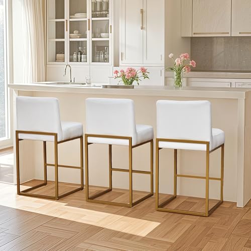 XLSLHOMW Barhocker, Weiß, 3-26 Stück, Thekenhöhe, Barhocker mit schneeweißem Leinenstoff und mattem goldenem Metallsockel, moderne Kücheninselhocker XLSLHOMW Barhocker, Weiß, 3-26 Stück, Thekenhöhe, Barhocker mit schneeweißem Leinenstoff und mattem goldenem Metallsockel, moderne Kücheninselhocker von XLSLHOMW