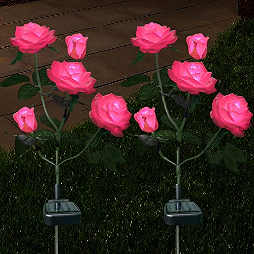 XLUX Außen Solarleuchte Garten, Blume Solar Lampen mit LED Rose Lichter, Dekoration Lichter für den Garten Rasen Terrasse Feld Weg, Rosa 2er Pack von XLUX