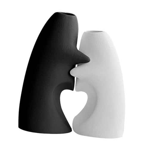 XLWLLNJ 2 Stück Blumenvase Tischdekoration Keramikvase Pflanzentopf Zimmerschmuck mit Abstrakter Formgebung Aus Als Blickfang für Wohnzimmer Und SCHL, Schwarz-Weiss XLWLLNJ 2 Stück Blumenvase Tischdekoration Keramikvase Pflanzentopf Zimmerschmuck mit Abstrakter Formgebung Aus Als Blickfang für Wohnzimmer Und SCHL, Schwarz-Weiss von XLWLLNJ