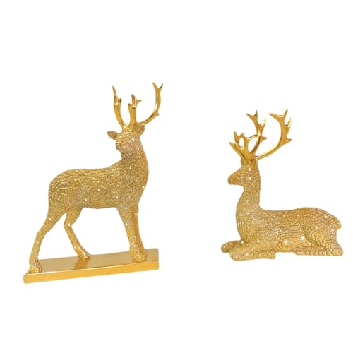 XLWLLNJ 2 Stück Rentierfiguren Elchskulptur Hirschfiguren Tierstatuen Als Modernes Harzornament mit Eleganter Haltung für Schreibtisch Büro Und Wohnzimmer, Gold von XLWLLNJ