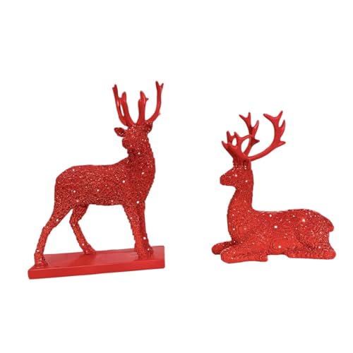 XLWLLNJ 2 Stück Rentierfiguren Elchskulptur Hirschfiguren Tierstatuen Als Modernes Harzornament mit Eleganter Haltung für Schreibtisch Büro Und Wohnzimmer, Rot von XLWLLNJ