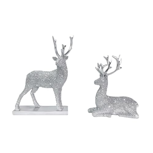 XLWLLNJ 2 Stück Rentierfiguren Elchskulptur Hirschfiguren Tierstatuen Als Modernes Harzornament mit Eleganter Haltung für Schreibtisch Büro Und Wohnzimmer, Silber von XLWLLNJ