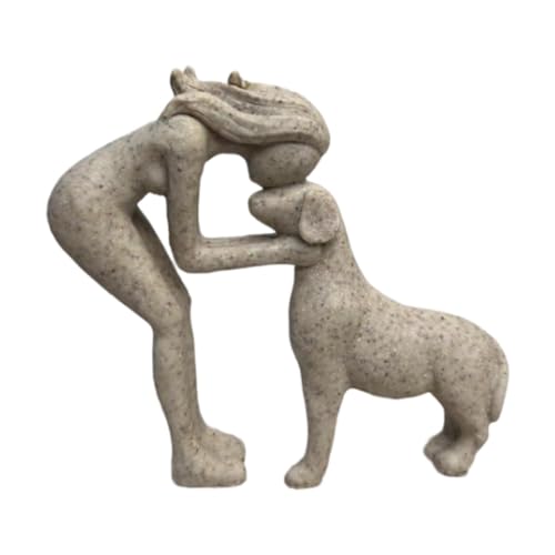 XLWLLNJ Frau Und Hund Statue Als Haustierskulptur Und Dekofigur Eine Regalfigur Als Geschenkidee Aus Kunstharz Gefertigt für Die Heimdekoration auf Fü, Sandstein von XLWLLNJ