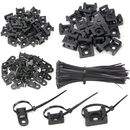 BGTXINGI 120 Stück 3-Werte Sattel-Kabelbinder-Halterungs-Sockel für Kabeldraht-Rohrleitungen, verstellbare Kabelbinder-Halter-Set mit 120 schwarzen, flexiblen Kabelbindern (schwarz) von BGTXINGI