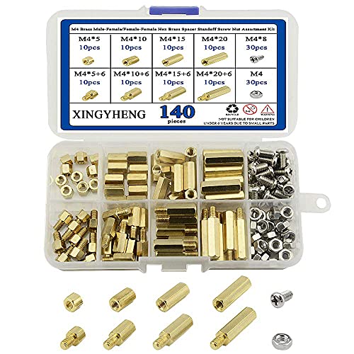 BGTXINGI 140 Stück M4 Messing Stecker-Buchse/Buchse-Buchse Sechskant Messing Distanzstück Abstandhalter Schraube Mutter Sortiment Kit und Edelstahl Schraube Mutter Set (Messing M4) von XINGYHENG