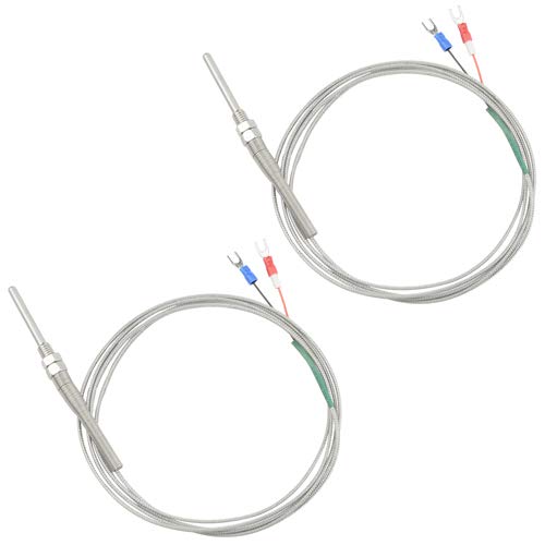 XLX PT100 2-Draht-Thermoelement, Edelstahl, Temperatursensor, Sonde, 2 m, 5 mm x 100 mm, hohe Temperaturbeständigkeit, Sonde Draht von BGTXINGI